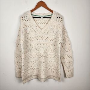 Sundance Minnie Oversized Multicolor Speckled Cream V-neck Sweater Womens Medium